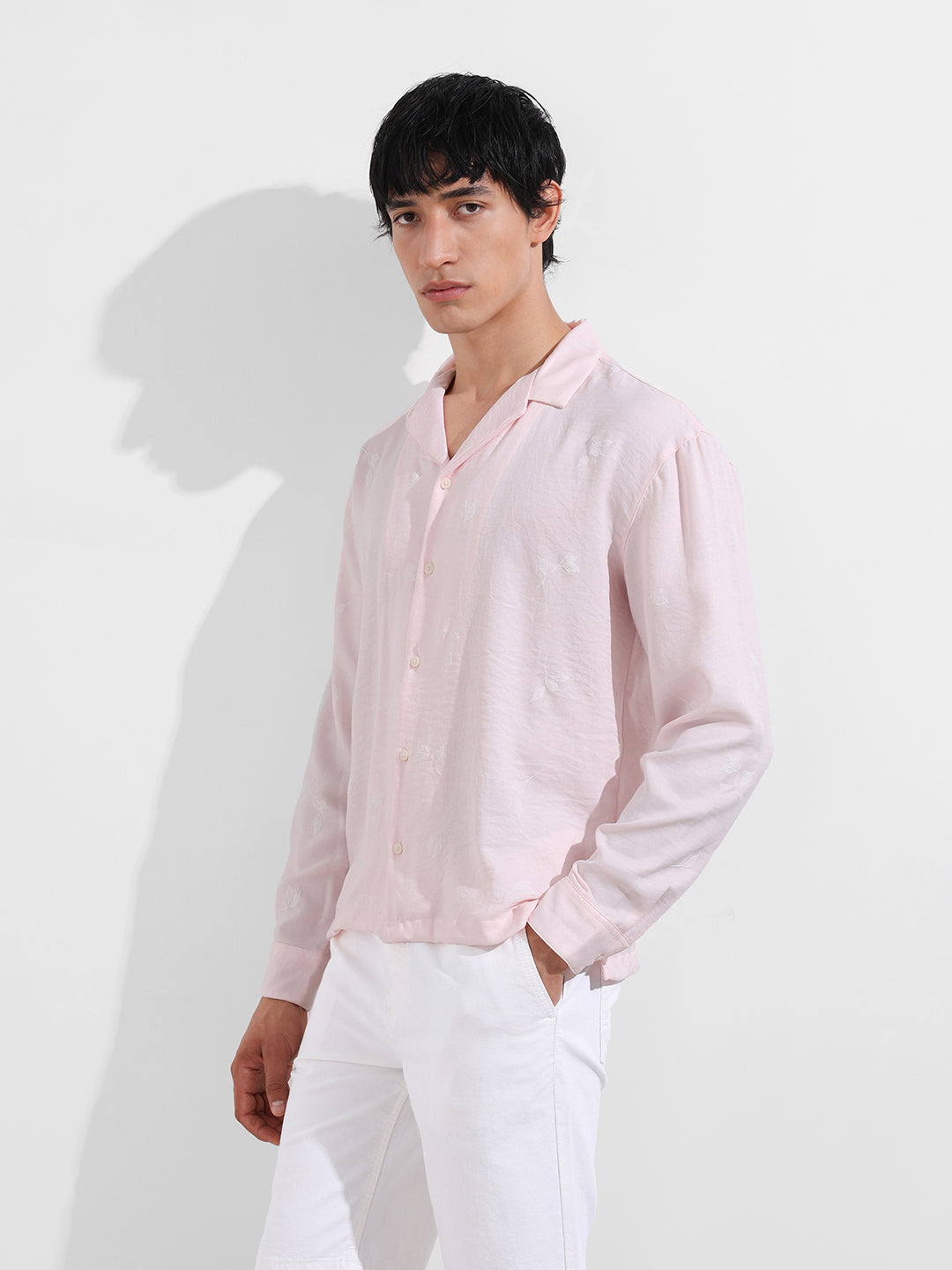 Men's Pink Relaxed Fit Resort Wear Shirt