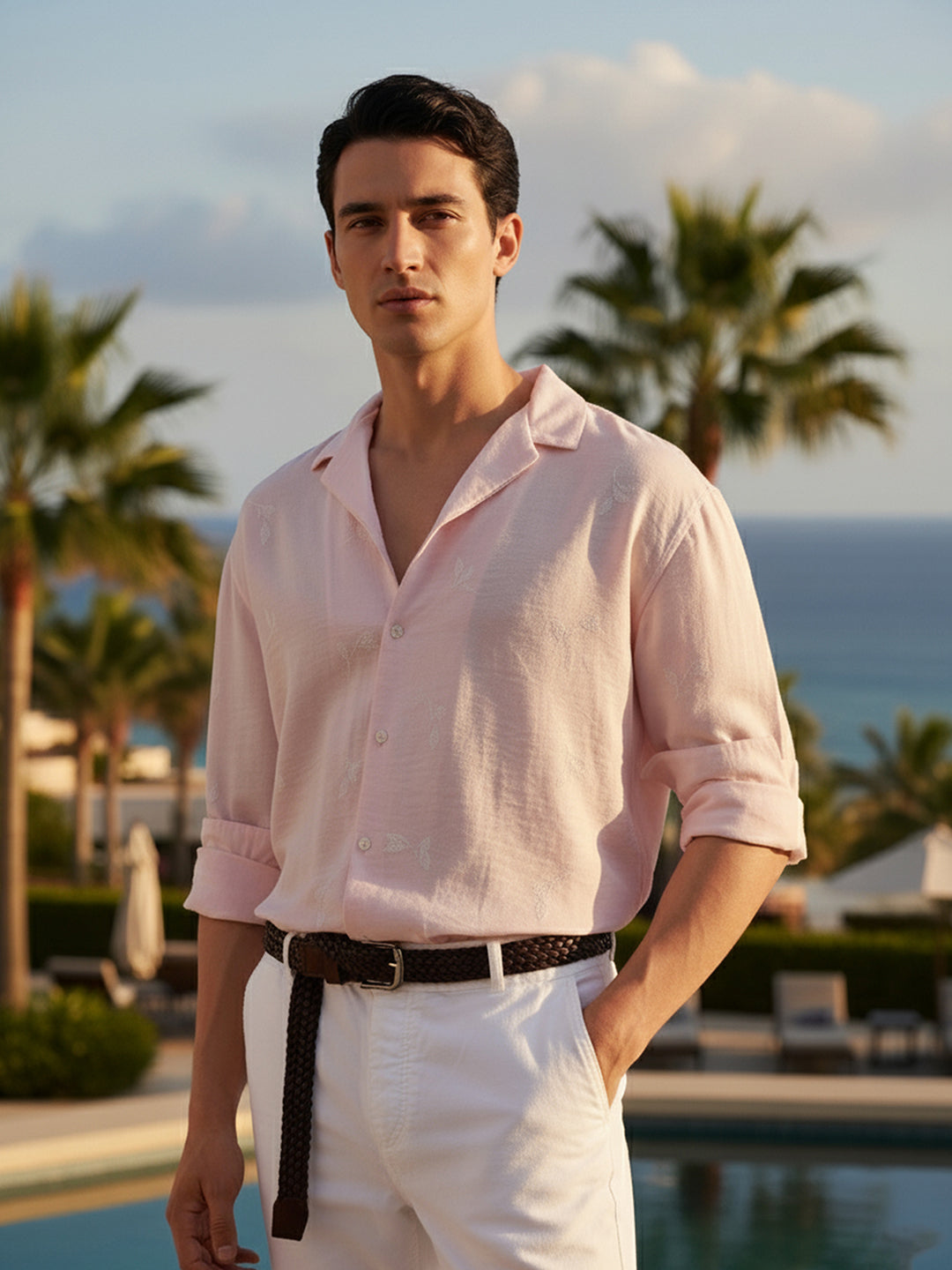 Men's Pink Relaxed Fit Resort Wear Shirt
