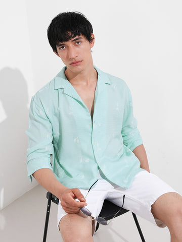 Men's Green Relaxed Fit Resort Wear Shirt