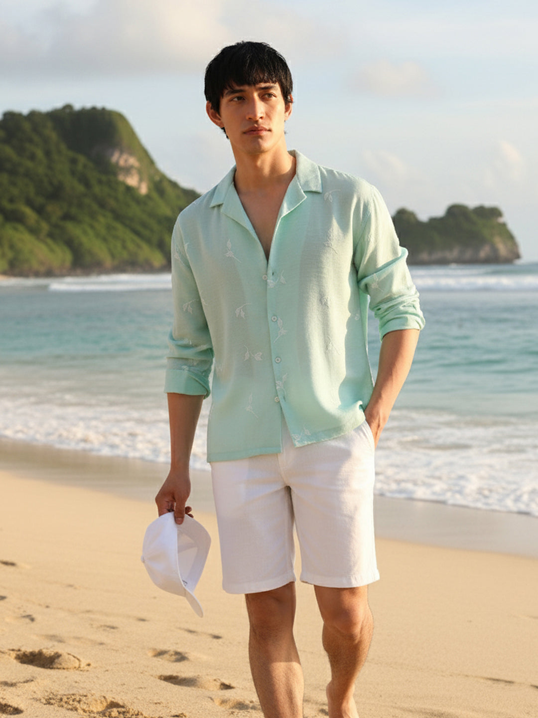 Men's Green Relaxed Fit Resort Wear Shirt
