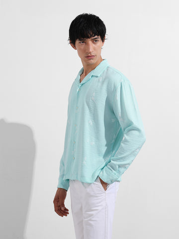 Men's Green Relaxed Fit Resort Wear Shirt