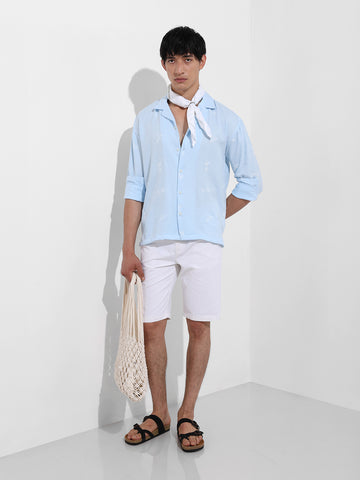 Men's Blue Relaxed Fit Resort Wear Shirt