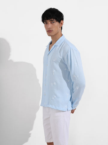 Men's Blue Relaxed Fit Resort Wear Shirt