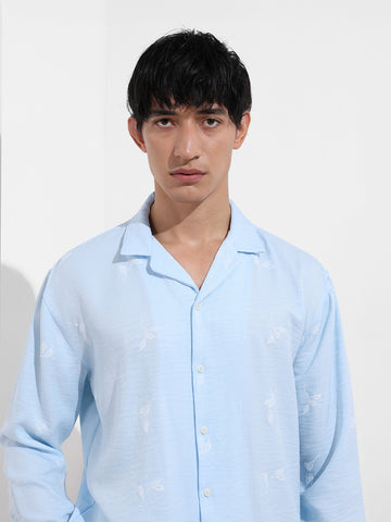 Men's Blue Relaxed Fit Resort Wear Shirt