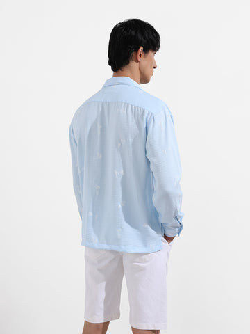 Men's Blue Relaxed Fit Resort Wear Shirt