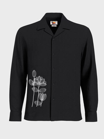 Men's Black Relaxed Fit  Embroided Casual Shirt