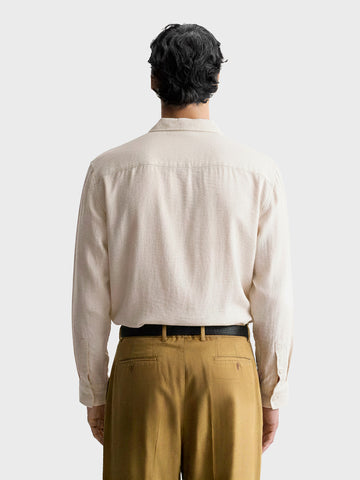 Men's Cream Relaxed Fit Solid Casual Shirt