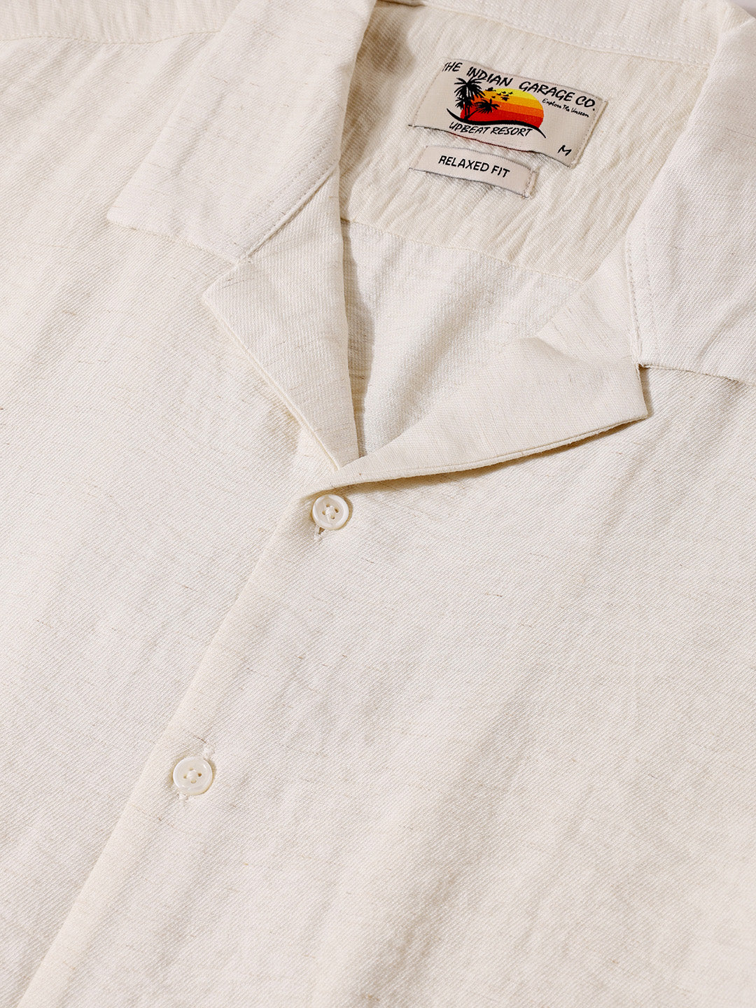 Men's Cream Relaxed Fit Solid Casual Shirt