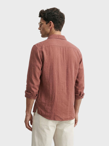 Men's Rust Relaxed Fit Embroidered Casual Shirt