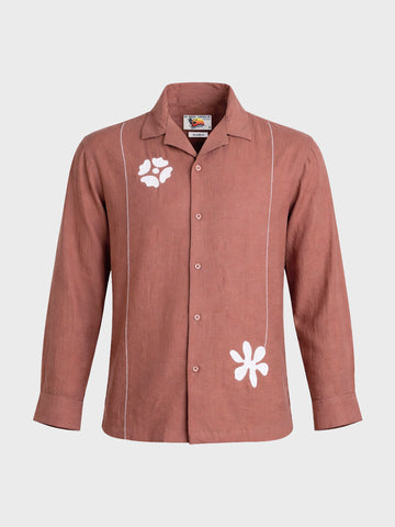 Men's Rust Relaxed Fit Embroidered Casual Shirt