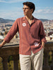 Men's Rust Relaxed Fit Embroidered Casual Shirt