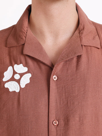Men's Rust Relaxed Fit Embroidered Casual Shirt