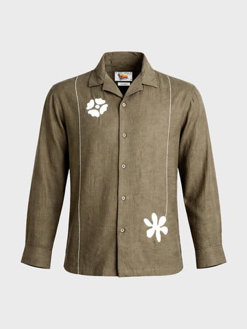 Men's Olive Relaxed Fit Embroidered Casual Shirt