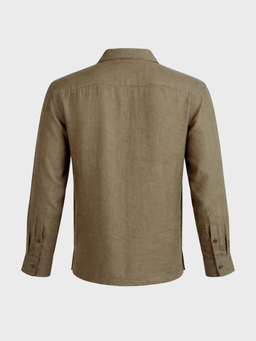 Men's Olive Relaxed Fit Embroidered Casual Shirt