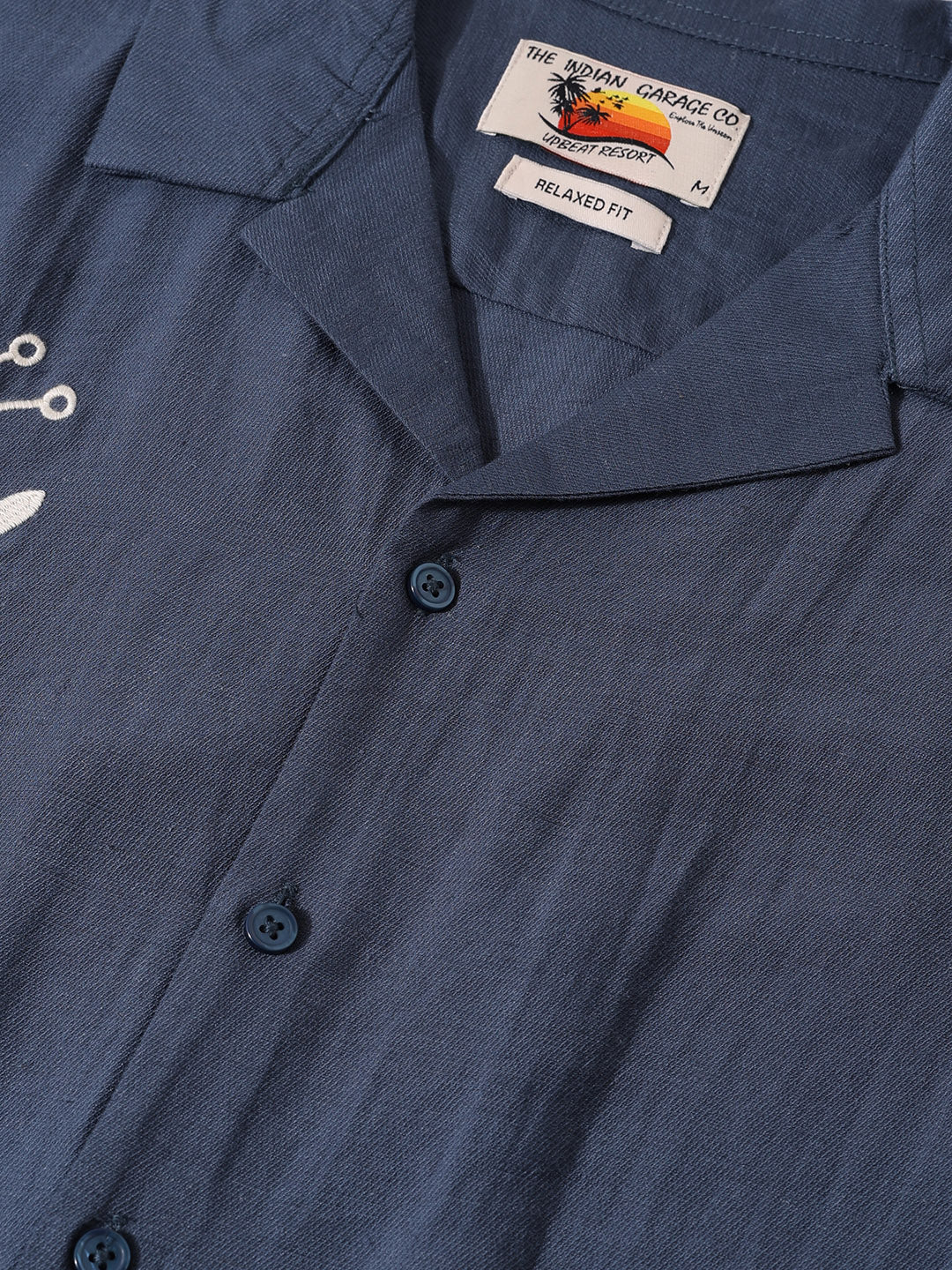 Men's Blue Relaxed Fit Printed Casual Shirt