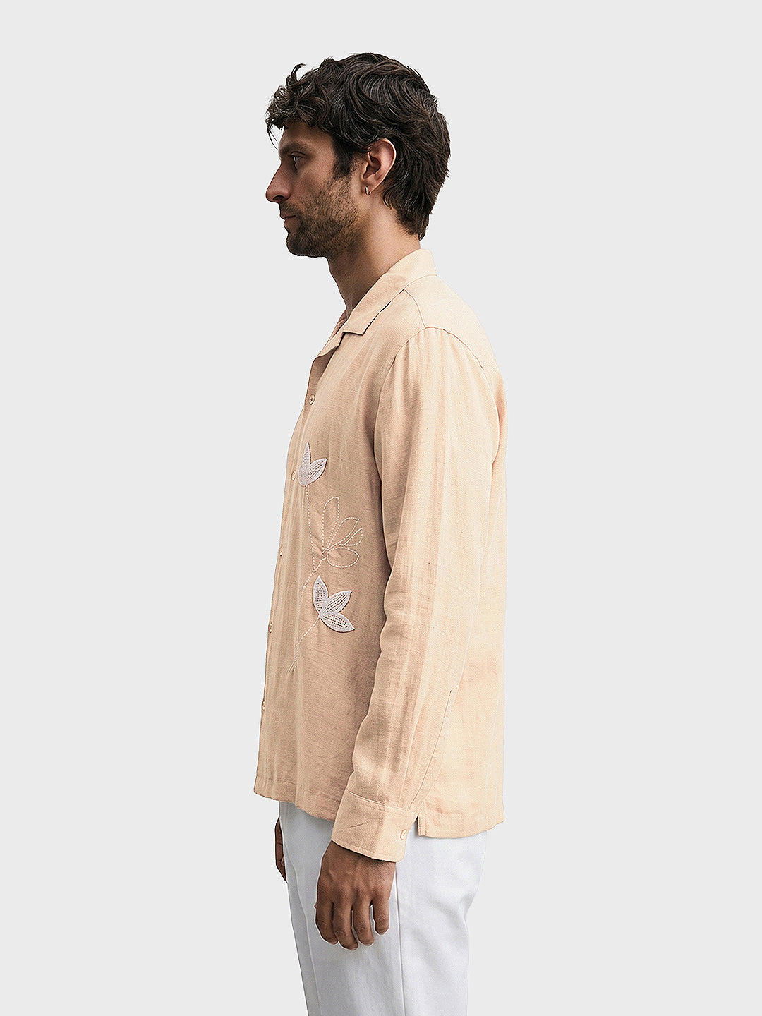 Men's Pink Relaxed Fit Embroidered Casual Shirt