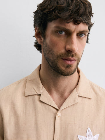 Men's Pink Relaxed Fit Embroidered Casual Shirt