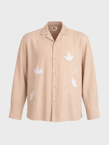 Men's Pink Relaxed Fit Embroidered Casual Shirt