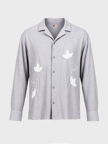 Men's Grey Relaxed Fit Embroidered Casual Shirt