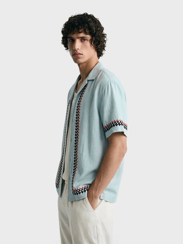 Men's Green Relaxed Fit Embroidered Casual Shirt
