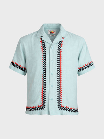 Men's Green Relaxed Fit Embroidered Casual Shirt