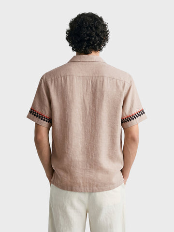 Men's Beige Relaxed Fit Embroidered Casual Shirt