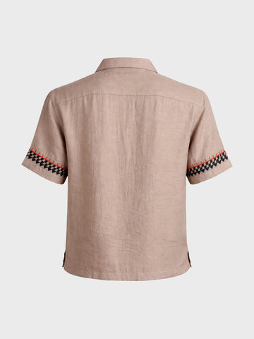 Men's Beige Relaxed Fit Embroidered Casual Shirt