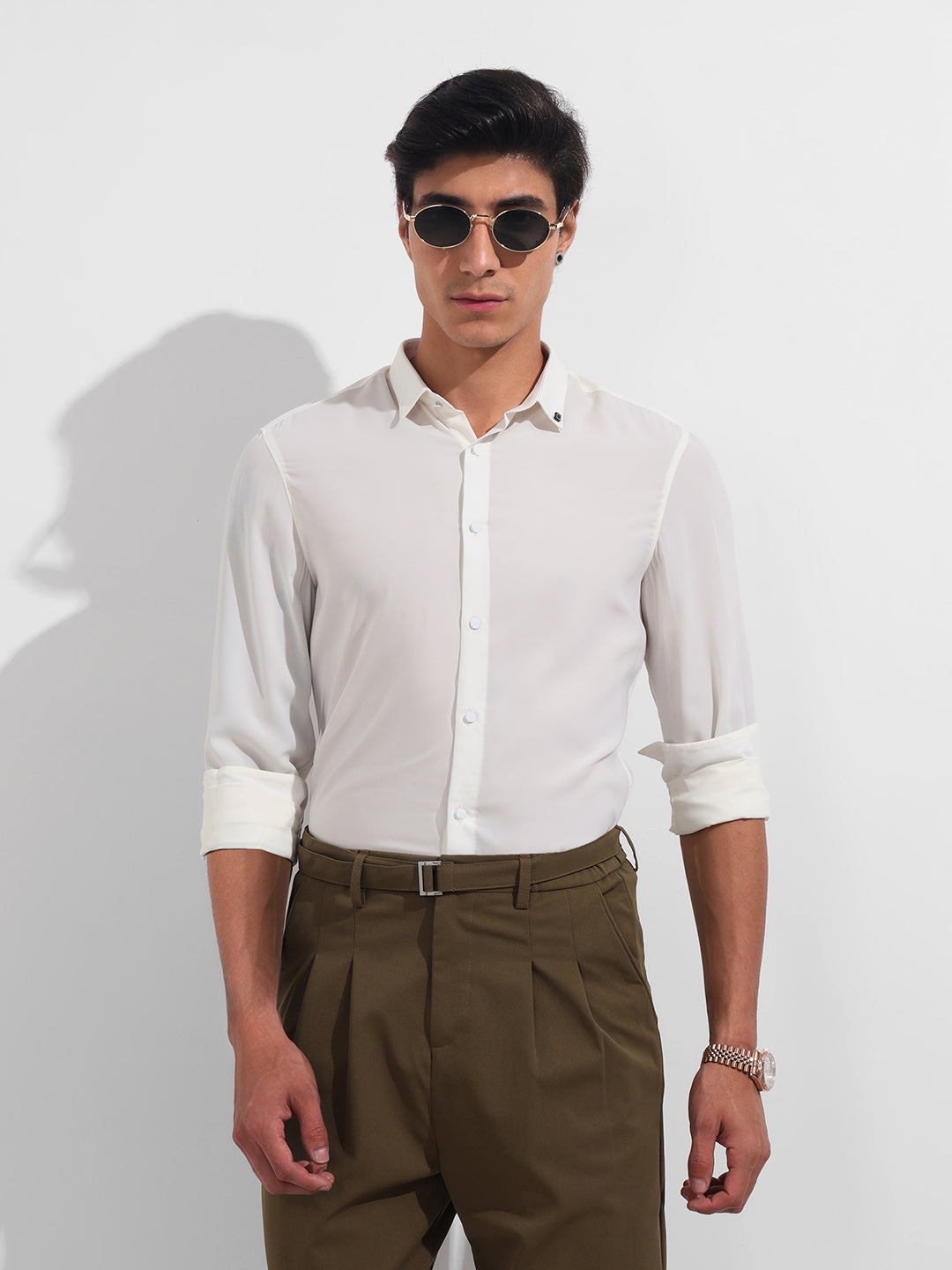 Men's White Slim Fit Solid Party Wear Shirt