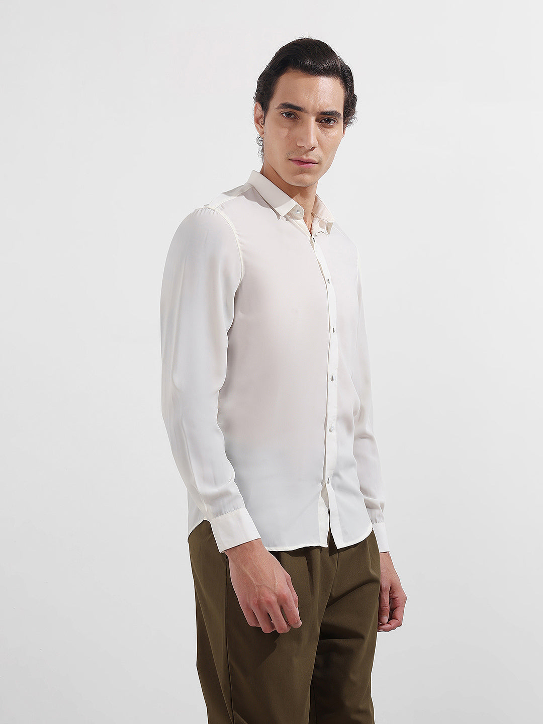 Men's White Slim Fit Solid Party Wear Shirt