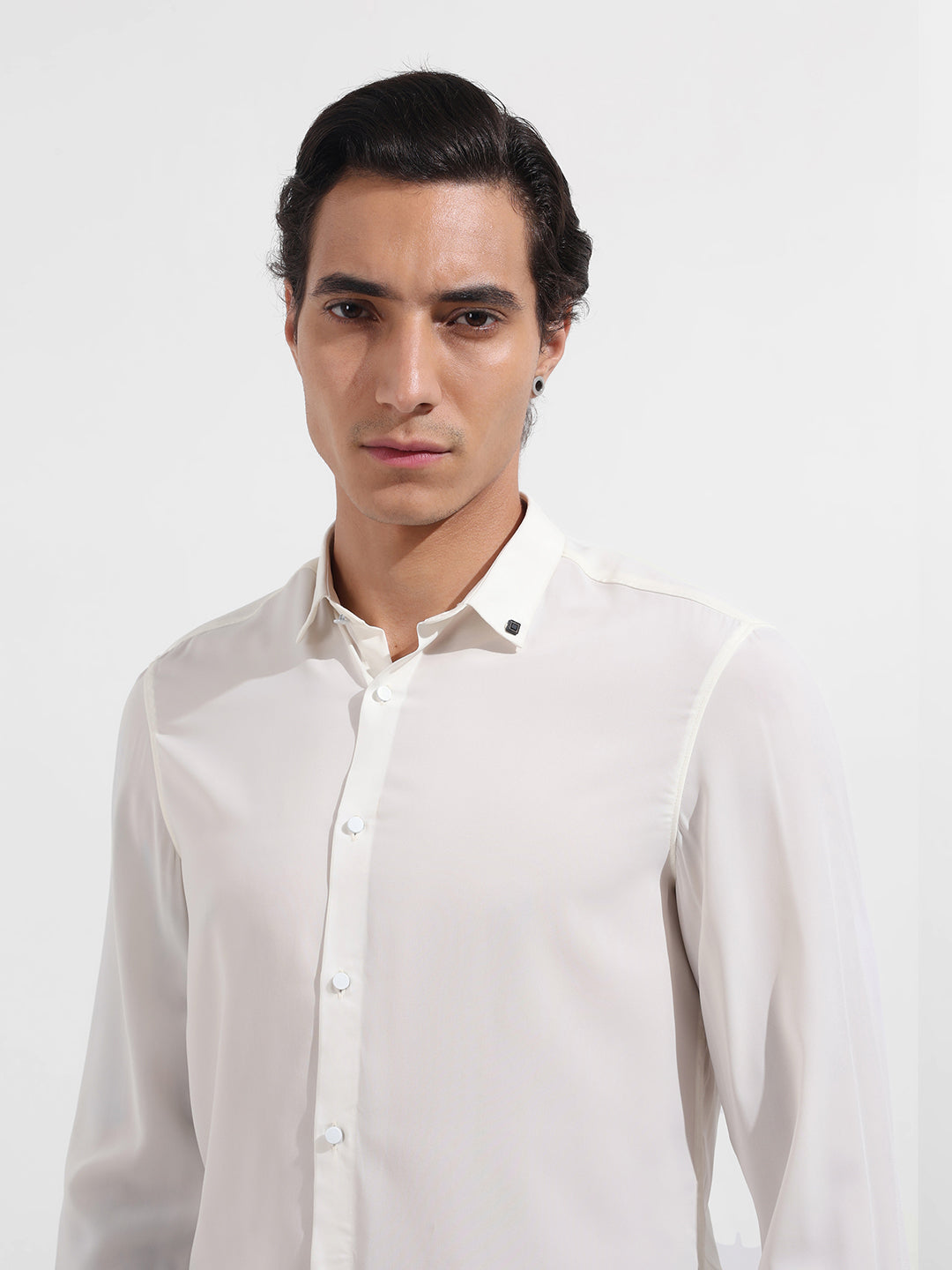 Men's White Slim Fit Solid Party Wear Shirt