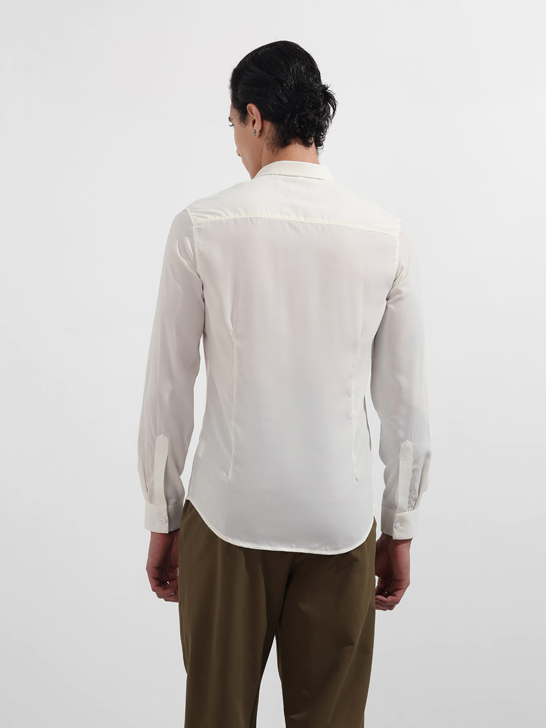 Men's White Slim Fit Solid Party Wear Shirt