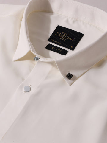 Men's White Slim Fit Solid Party Wear Shirt