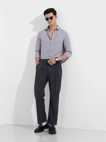 Men's Grey Slim Fit Party Wear Solid Shirt