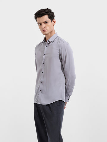 Men's Grey Slim Fit Party Wear Solid Shirt