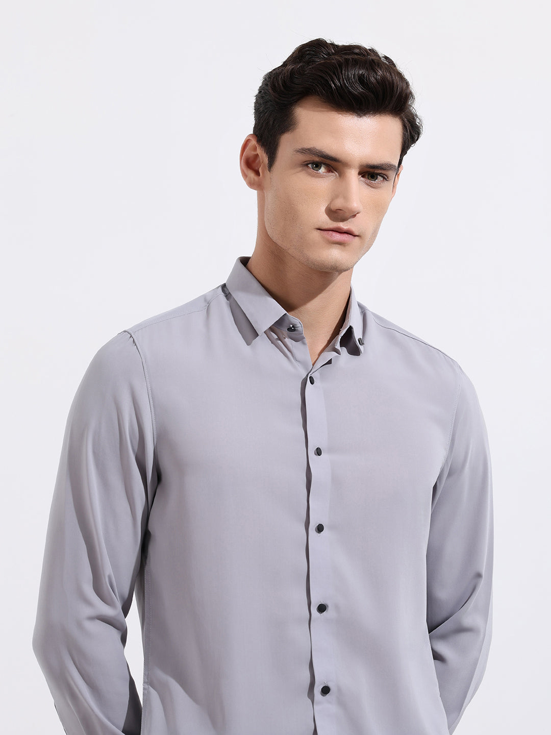 Men's Grey Slim Fit Party Wear Solid Shirt