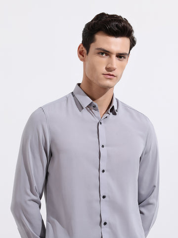 Men's Grey Slim Fit Party Wear Solid Shirt