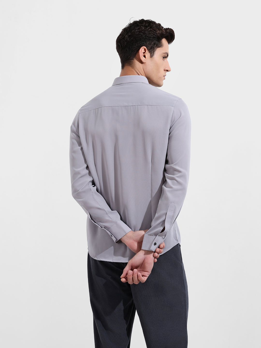 Men's Grey Slim Fit Party Wear Solid Shirt