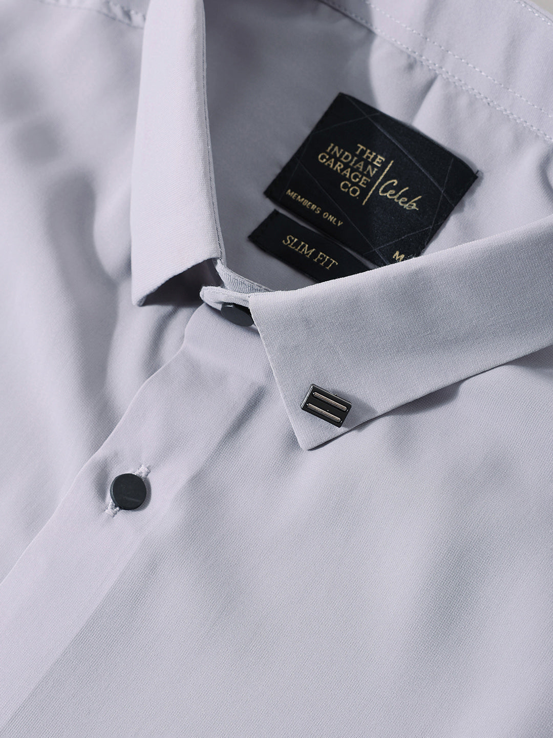 Men's Grey Slim Fit Party Wear Solid Shirt