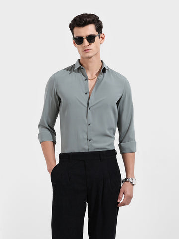 Men's Green Slim Fit Party Wear Solid Shirt