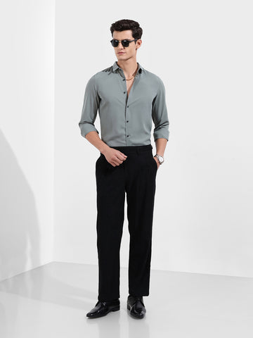 Men's Green Slim Fit Party Wear Solid Shirt