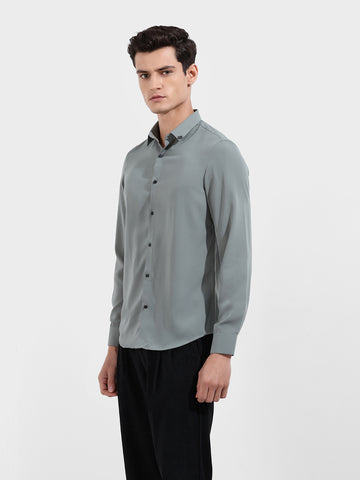 Men's Green Slim Fit Party Wear Solid Shirt