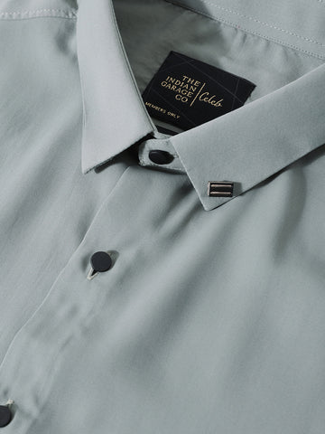 Men's Green Slim Fit Party Wear Solid Shirt