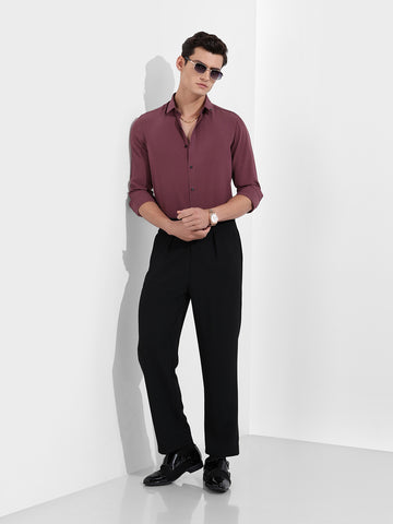 Men's Purple Slim Fit Party Wear Solid Shirt