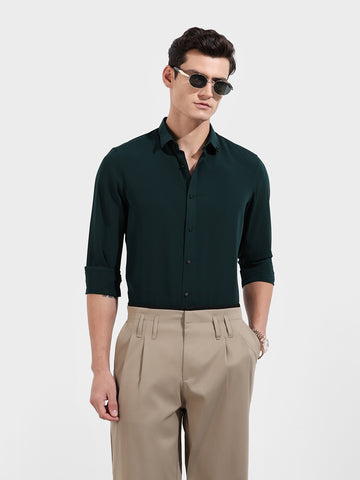 Men's Green Slim Fit Party Wear Solid Shirt