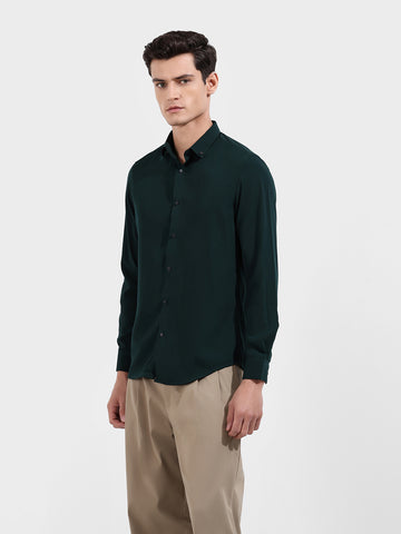 Men's Green Slim Fit Party Wear Solid Shirt