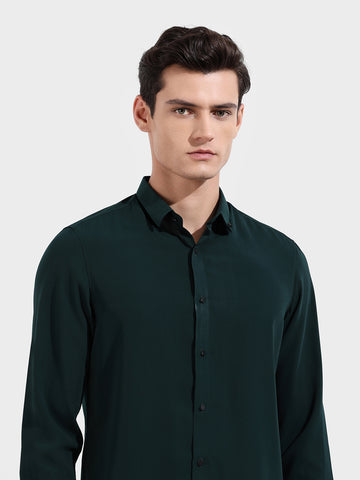 Men's Green Slim Fit Party Wear Solid Shirt