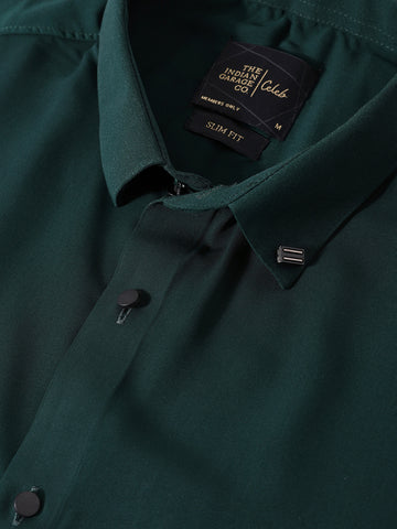 Men's Green Slim Fit Party Wear Solid Shirt