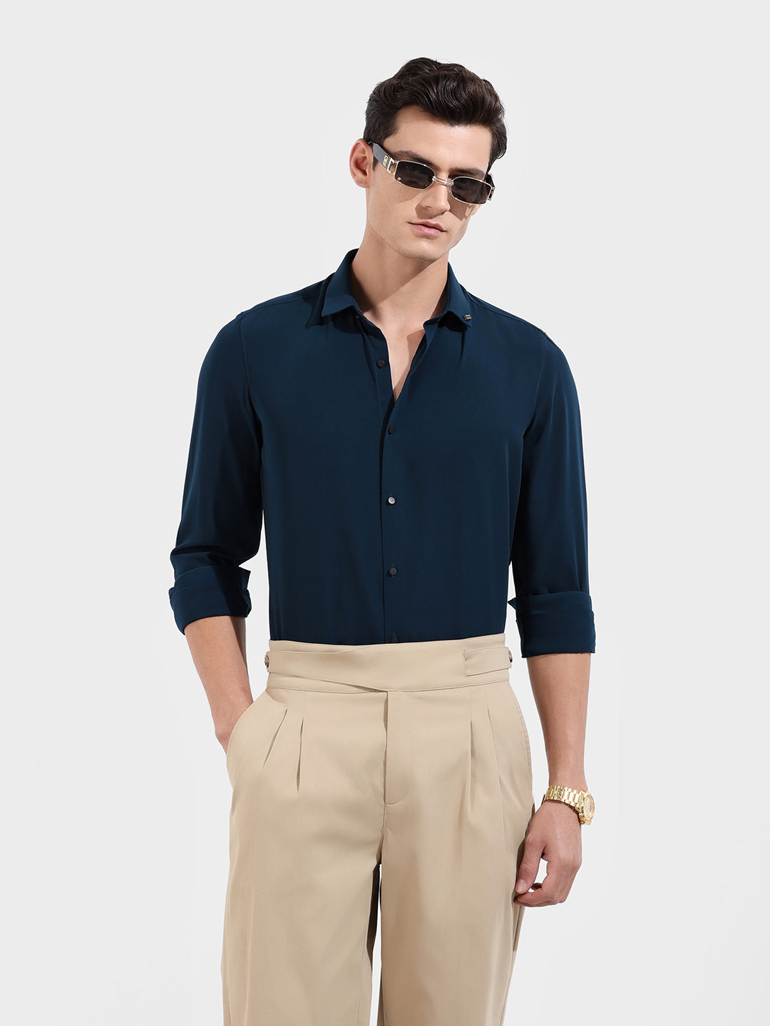 Men's Teal Slim Fit Party Wear Solid Shirt
