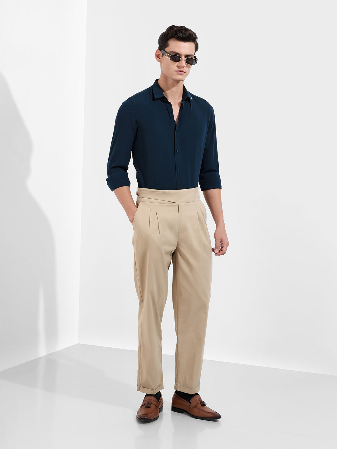 Men's Teal Slim Fit Party Wear Solid Shirt