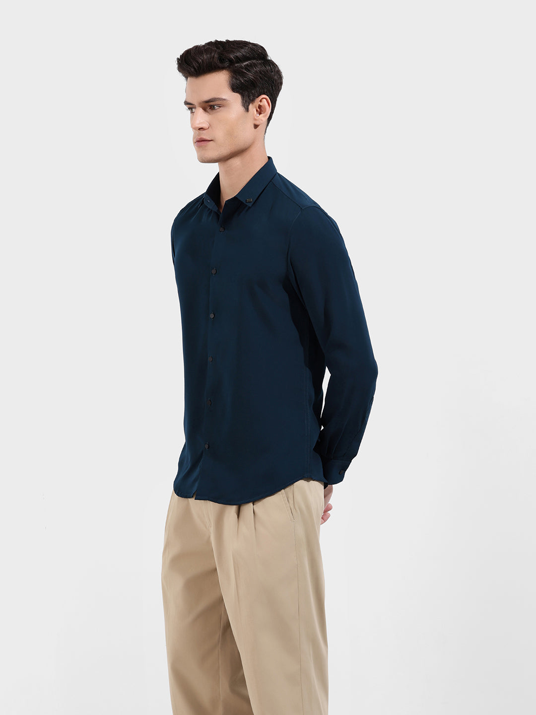 Men's Teal Slim Fit Party Wear Solid Shirt